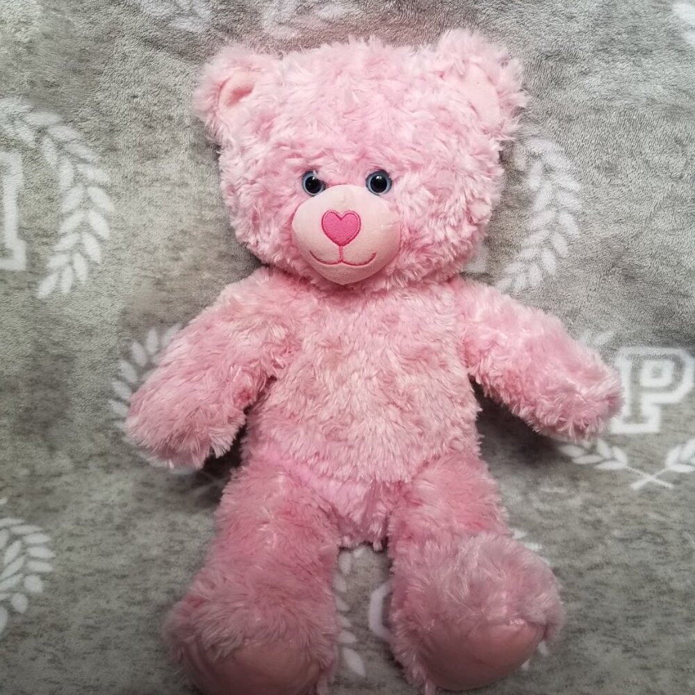 Build A Bear Workshop Plush Pink Cuddles Teddy Bear Swirly Fur Purple Eyes Heart